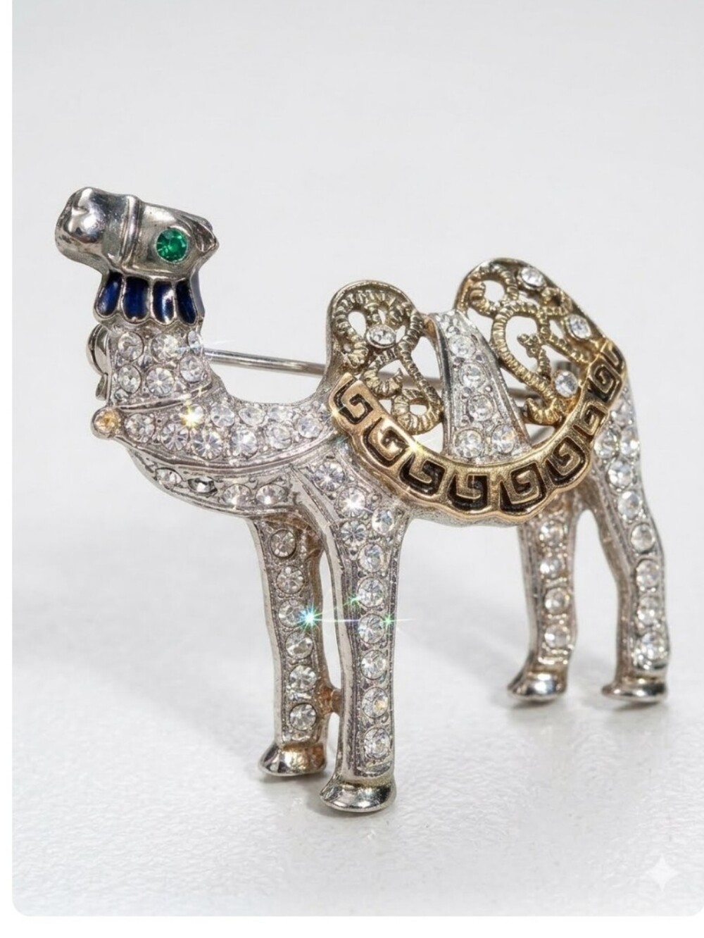 Vintage Rhinestone Camel Brooch Silver